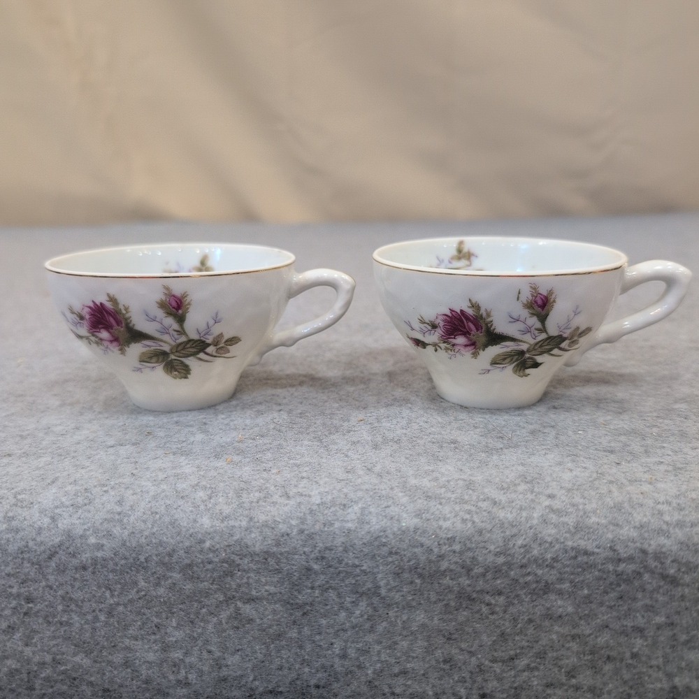 Bond Ware L&M Vintage Porcelain Teacups Pink Rose Floral Gold Rim Set of 2